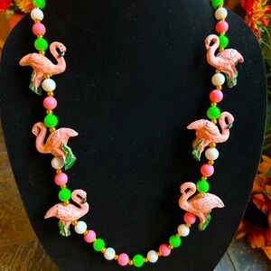 Pink Flamingo Novelty Beaded Necklace